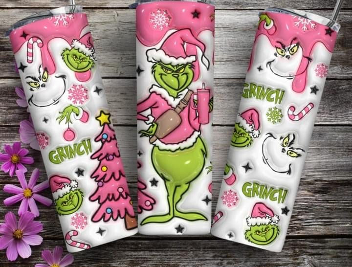 Grinch tumbler pink and green