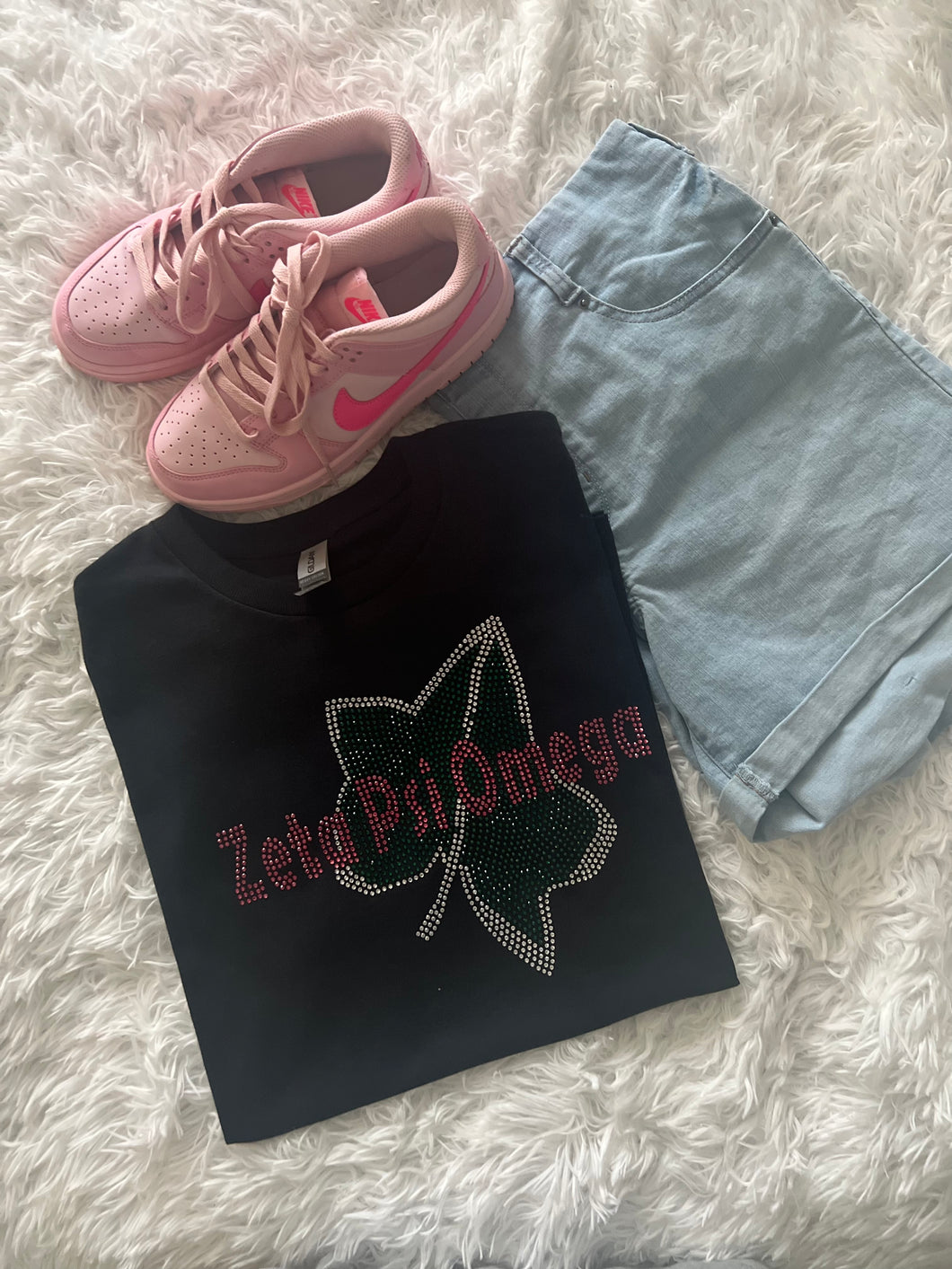 Zeta Psi Omega rhinestone tee
