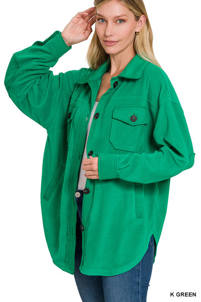 Kelly Green OVERSIZED BASIC FLEECE SHACKET