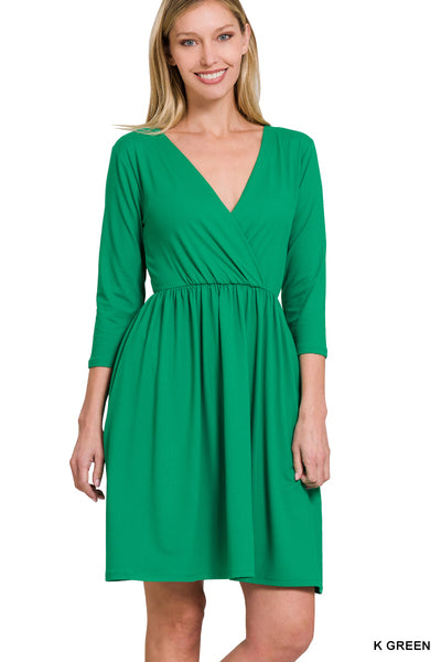 BRUSHED DTY BUTTERY SOFT FABRIC SURPLICE DRESS