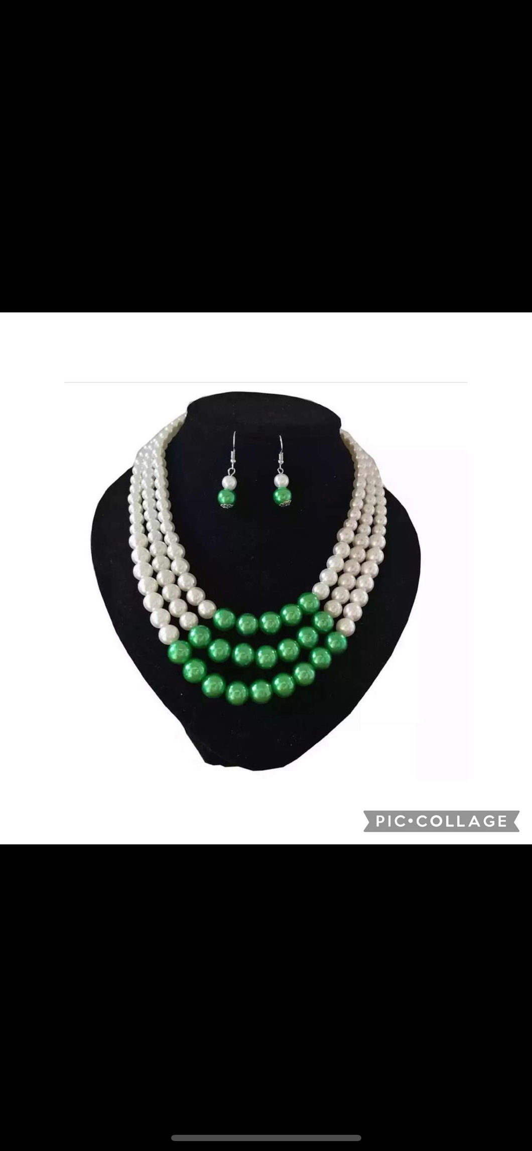 Green and white pearl necklace set