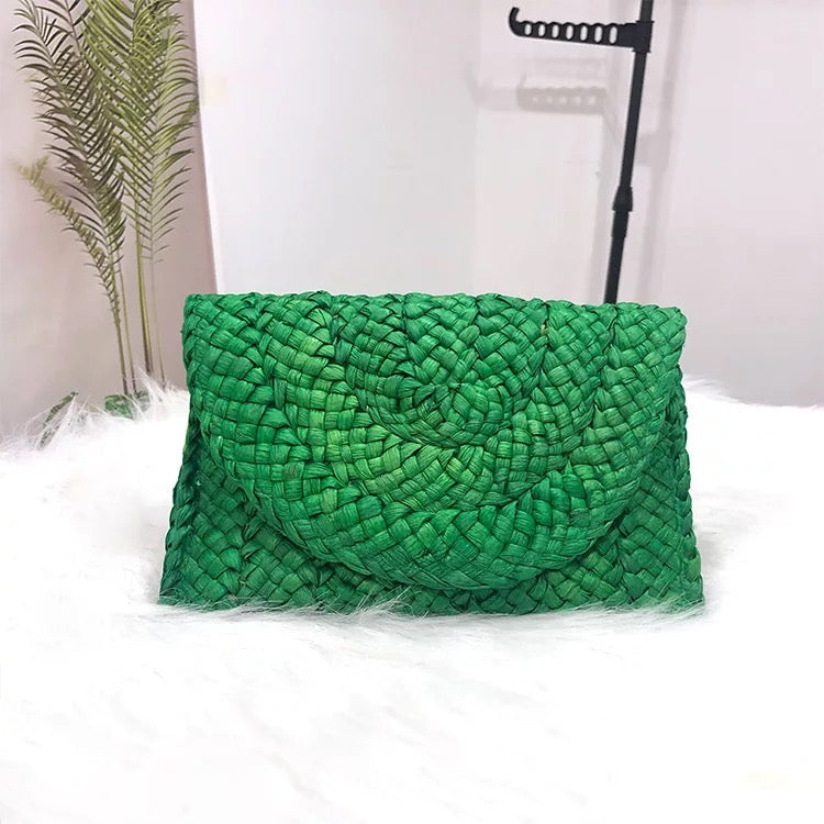 Woven straw clutch