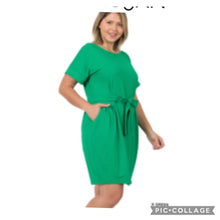 Load image into Gallery viewer, Tie Belt Kelly Green Dress Plus Size
