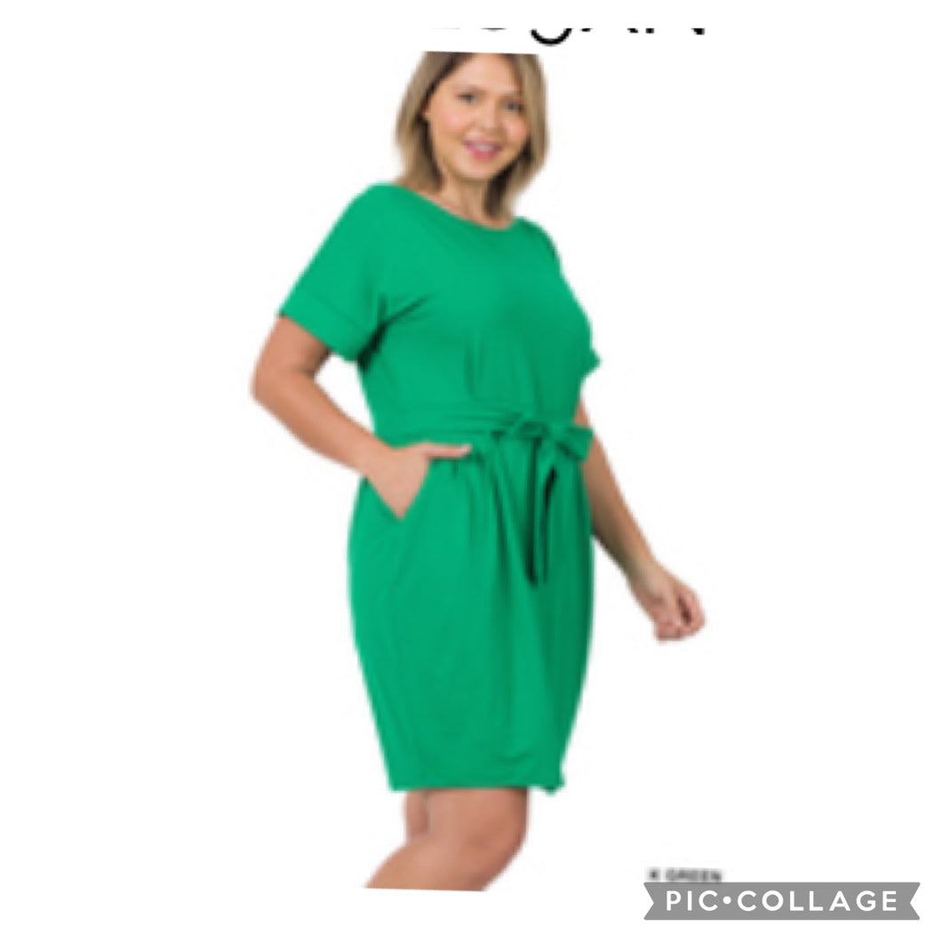 Tie Belt Kelly Green Dress Plus Size